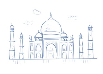 The Taj Mahal Agra Uttar Pradesh India religion institution vector sketch city illustration line art sketch simple