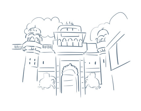 Shrinathji Temple Nathdwara Rajasthan India religion institution vector sketch city illustration line art sketch simple