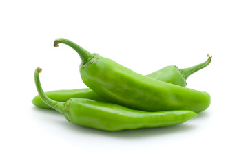 Green chili Serrano pepper (Capsicum annuum) isolated on a white background. - obrazy, fototapety, plakaty