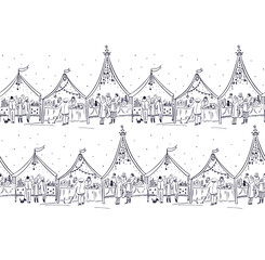 Christmas markets,  on white background, seamless pattern