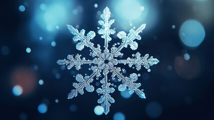 Close-up of snowflake on a blue background