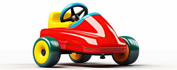 Go cart for children isolated. Small toy plastic car on white background.