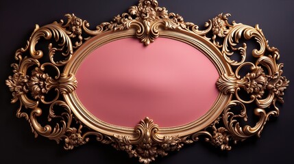 Antique royal frame gold color rectangle shape pink background