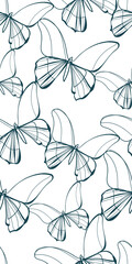 butterfly nature artistic seamless ink vector one line pattern hand drawn - 676030298