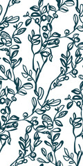 blueberry plant nature artistic seamless ink vector one line pattern hand drawn