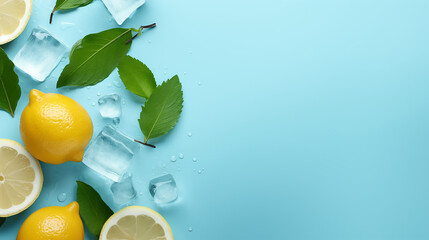 lemon and mint leaves with ice cubes