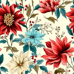 Foto op Canvas the_floral_pattern_features_watercolor_red_flowers © Icon-ikaPro