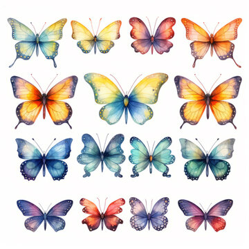 Watercolor butterflies on a white background