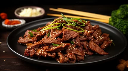 Fotobehang Korean dish Bulgogi beef in soy sauce. © Татьяна Оракова