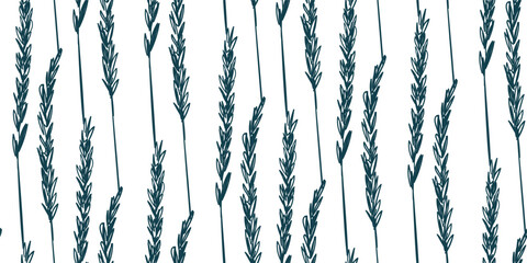 spikelet grass plant nature artistic seamless ink vector one line pattern hand drawn