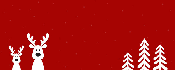 Cute Christmas reindeer on a red background. Christmas background, banner, or card. © TestersDesigns