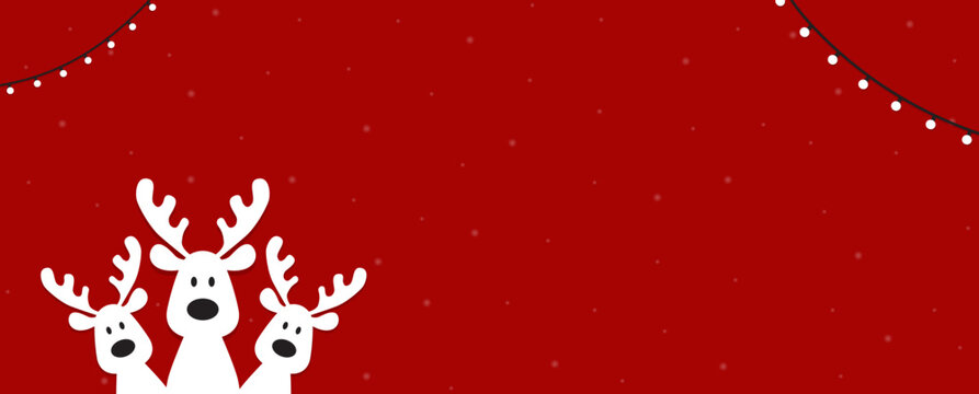 Cute Christmas reindeer on a red background. Christmas background, banner, or card.