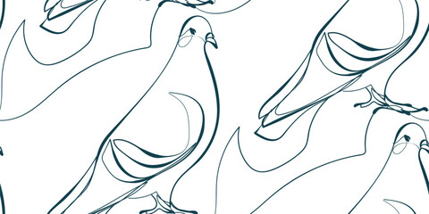 pigeon bird nature wildlife artistic seamless ink vector one line pattern hand drawn