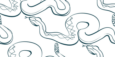 python snake nature wildlife artistic seamless ink vector one line pattern hand drawn