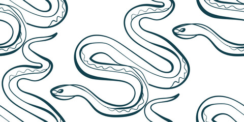 snake nature wildlife artistic seamless ink vector one line pattern hand drawn