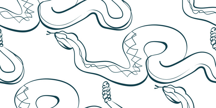 python snake nature wildlife artistic seamless ink vector one line pattern hand drawn