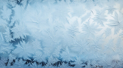 Winter Christmas frost patterns on glass. Ice crystals or cold winter background