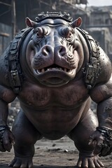 Fototapeta na wymiar post-apocalyptic Hippo warrior