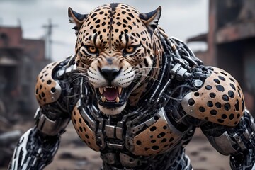 post-apocalyptic Jaguar warrior - obrazy, fototapety, plakaty