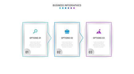 Obraz premium Timeline infographic with infochart. Modern presentation template with 3 spets for business process. Website template on white background for concept modern design. Horizontal layout.