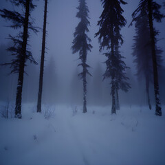 Fototapeta na wymiar forest at dark foggy night. Generative AI