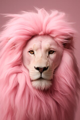 Lion with a pink mane. Salon styling for a cat. Generative AI