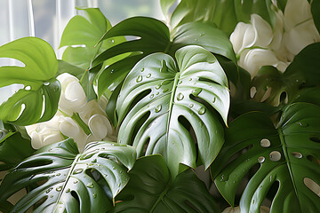 Close Up of a Monstera in a White Room