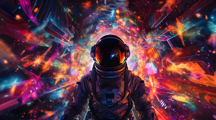 Surreal Illustration of an Astronaut Moving at the Speed of Light