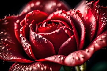 A macro shot of a red rosebud about to burst open, showcasing the intricate details of its delicate petals.-- - obrazy, fototapety, plakaty
