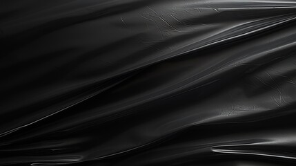 Fototapeta premium Authentic polyethylene texture on black background. Creased packaging