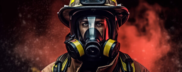 Braving the Flames: Intense Portrait of a Firefighter in Action.