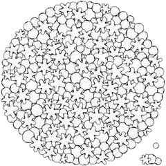 Circle Pattern with Snow and Winter Christmas Snowflakes. Christmas hand-drawn vector. Black and White Pattern for coloring book.