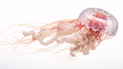 An isolated Australian spotted Jellyfish drifts in a milky white sea.