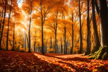 A serene autumn forest with colorful leaves c