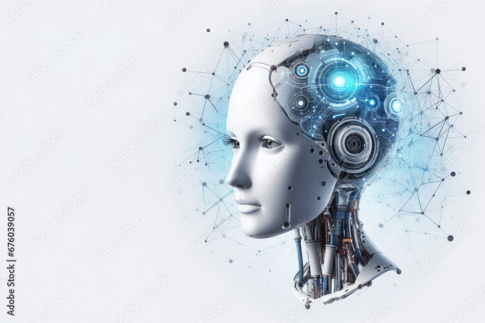 Aufkleber ai robot technology head network on white background. ai generative
