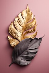 metallic crafted brown and golden leaf sits on a pink and rosa surface