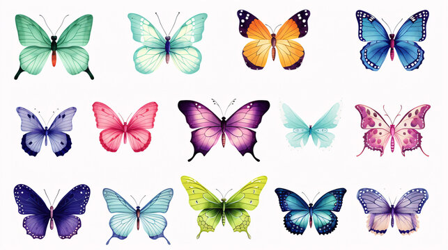 A selection of hued butterflies for postcards, layout, invites; a vivacious illustration.