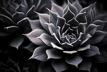a close up of an succulent plant in black and white, textured pigment planes, ambient sculptures, dark and intricate