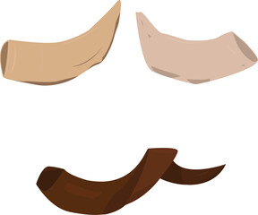 three types of shofar on white background