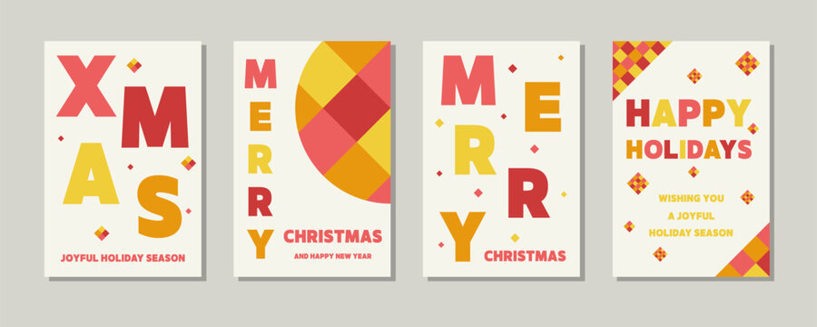 Christmas greeting card with geometric elements. Collection. Vector illustration
