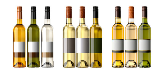multiple Red wine bottles in not background with blank label for your text or logo.