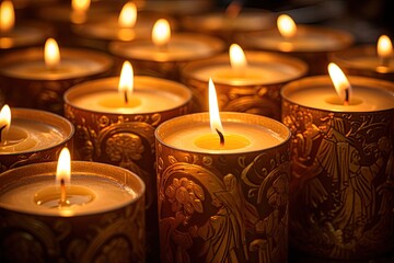 Candles burning in church. Ai Generative