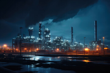 Fototapeta premium Industrial Illumination: Oil Refinery at Night