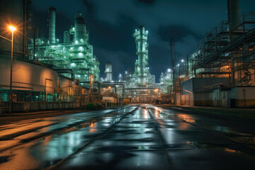Fototapeta na wymiar Darkened Silhouette: Fuel Manufacturing Facility