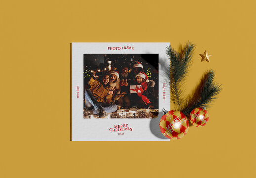 Instant Photo with Christmas Theme Mockup