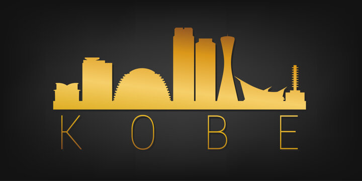 Kobe, Hyogo, Japan Gold Skyline City Silhouette Vector. Golden Design Luxury Style Icon Symbols. Travel and Tourism Famous Buildings.