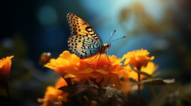 Colorful Zerynthia rumina butterfly sitting on yellow flower in nature photography ::10 , 8k, 8k render
