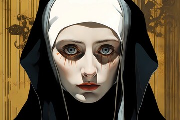 nuns, illustrations of monastic life in the church, religious painting