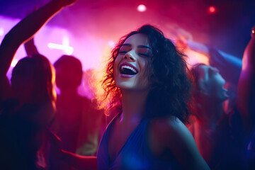 Obraz na płótnie Canvas Vibrant Nightclub Revelry: Neon Dance Delight