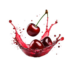Cherries falling into a juice splash